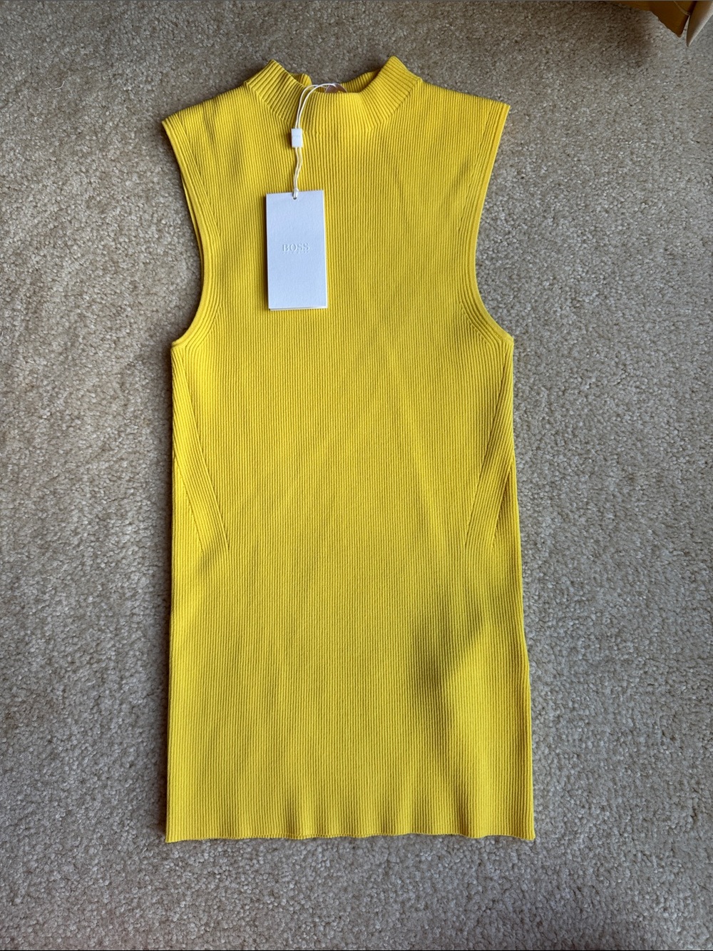Boss Yellow Sleeveless Mock Neck Ribbed Tank